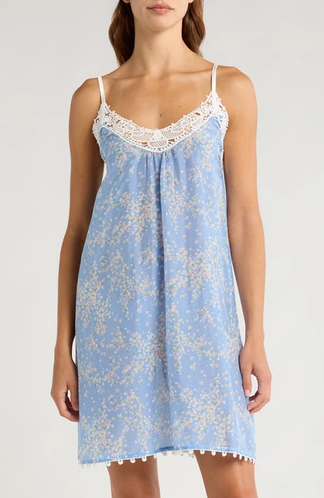 Papinelle Cheri Blossom Lace Trim Cotton & Silk Nightgown Powder Blue at Nordstrom,