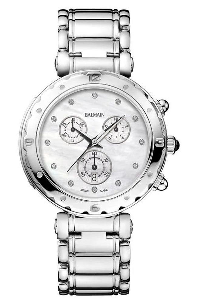 BALMAIN WATCHES Chronograph Diamond Bracelet Watch, 38mm in Silver at Nordstrom