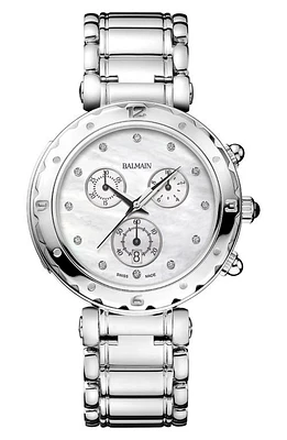 BALMAIN WATCHES Chronograph Diamond Bracelet Watch, 38mm in Silver at Nordstrom