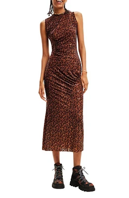 Desigual Sequin Devoré Velvet Midi Dress in Brown at Nordstrom, Size Large