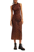 Desigual Sequin Devoré Velvet Midi Dress in Brown at Nordstrom, Size Large