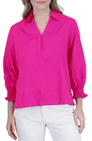 Foxcroft Alexis Smocked Cuff Sateen Popover Top at Nordstrom,