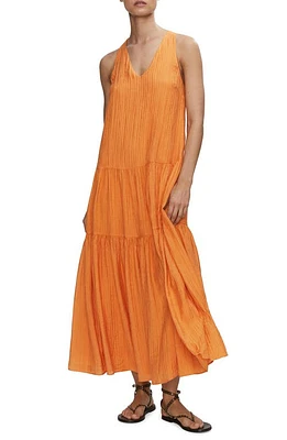 MANGO Pleated Tiered Midi Dress in Orange at Nordstrom, Size 6