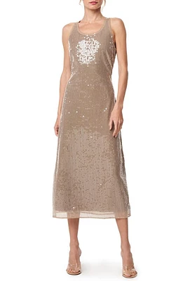 CIEBON Kataline Sequin Sleeveless Midi Dress Tan at Nordstrom,