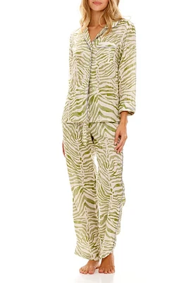 The Lazy Poet Emma Olive Zebra Linen Pajamas Green at Nordstrom,