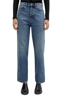 MANGO Forward Seam High Waist Straight Leg Jeans Dark Vintage Blue at Nordstrom,