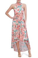 Eliza J Floral Sleeveless High-Low Chiffon Gown Coral Multi at Nordstrom,