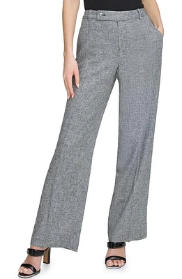 DKNY Mini Windowpane Wide Leg Pants in Black/White at Nordstrom, Size 8