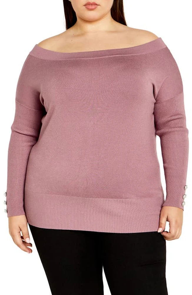 City Chic Intrigue Imitation Pearl Button Sweater at