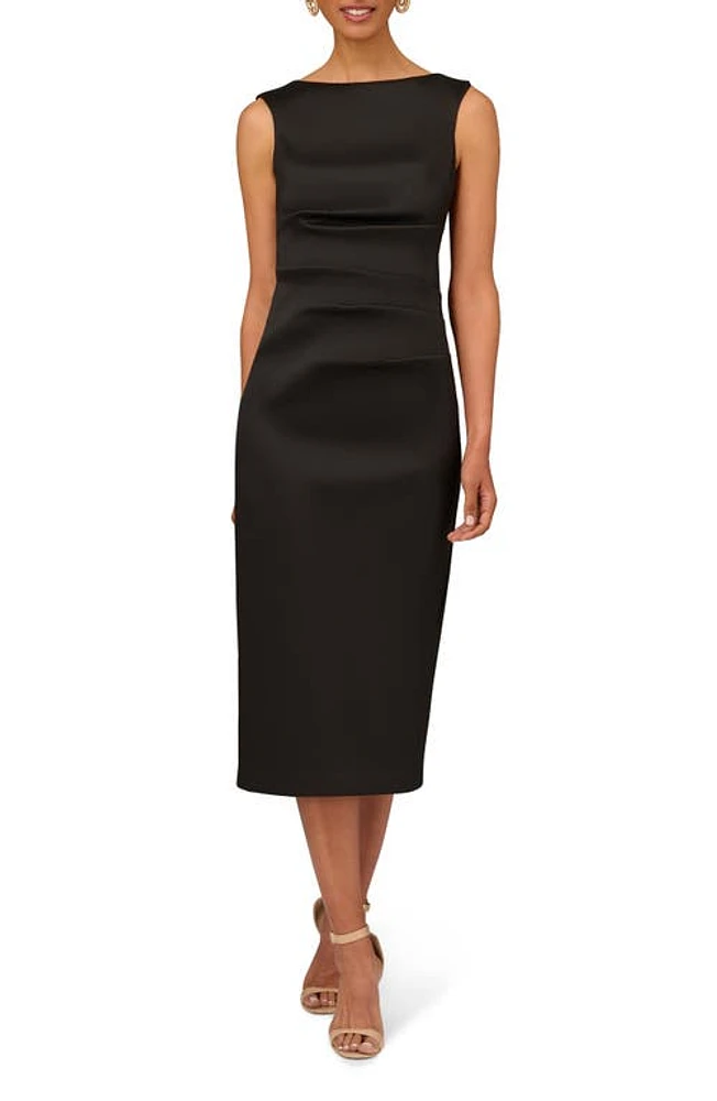 Aidan Mattox by Adrianna Papell Stretch Mikado Cocktail Midi Dress Black at Nordstrom,