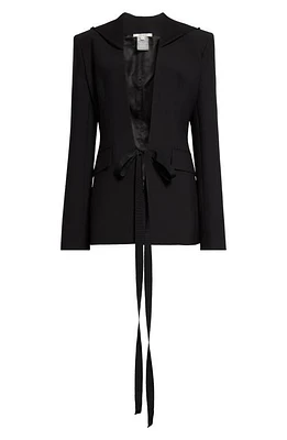 Nensi Dojaka Tie Front Stretch Hooded Blazer Black at Nordstrom,