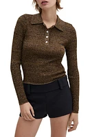 MANGO Metallic Ribbed Polo Sweater Ochre at Nordstrom,