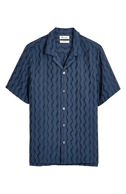 Madewell Wavy Stripe Short Sleeve Button-Up Camp Shirt in Warm Midnight at Nordstrom, Size X-Small