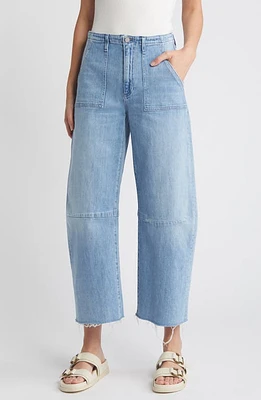 Le Jean Utility Raw Hem Crop Barrel Jeans Powder Blue at Nordstrom,