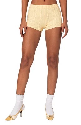 EDIKTED Raegan Cable Stitch Shorts Yellow at Nordstrom,