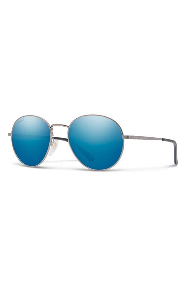 Smith Prep 53mm Polarized Round Sunglasses in Matte Gunmetal /Blue Mirror at Nordstrom