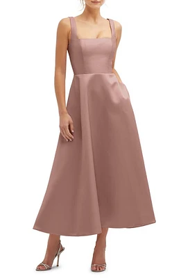 Dessy Collection Square Neck Sateen Midi Gown at Nordstrom,