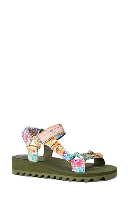 Kurt Geiger London x Floral Couture Orion Ankle Strap Platform Wedge Sandal Olive Multi at Nordstrom,