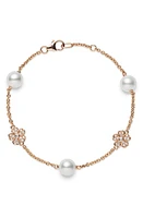 Mikimoto Akoya Cultured Pearl & Diamond Bracelet in Rose Gold at Nordstrom