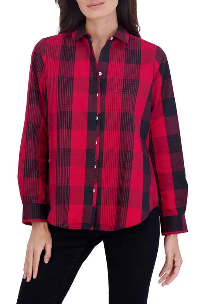 Foxcroft Charlie Buffalo Plaid Cotton Blend Button-Up Shirt Red at Nordstrom,