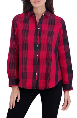 Foxcroft Charlie Buffalo Plaid Cotton Blend Button-Up Shirt Red at Nordstrom,