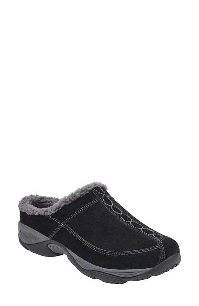 Easy Spirit Exchange Faux Shearling Trim Clog Black/Dark Grey Suede at Nordstrom,