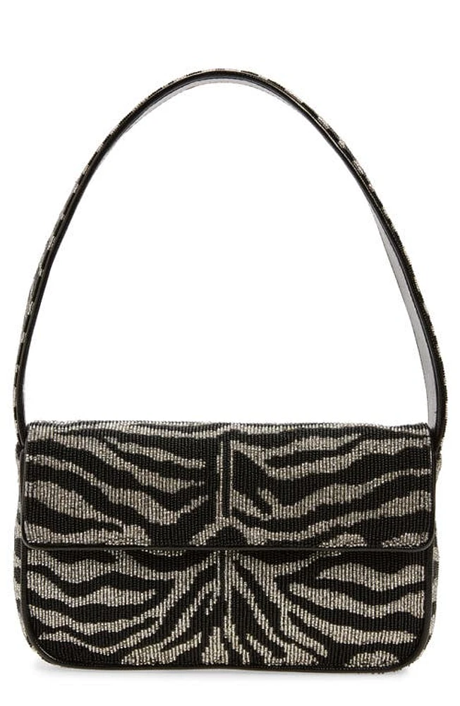 STAUD Tommy Beaded Shoulder Bag in Black/White Zebra at Nordstrom