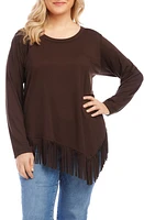 Karen Kane Asymmetric Long Sleeve Fringe Top at Nordstrom,