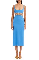 Oscar de la Renta Crystal Embellished Cutout Waist Midi Dress Cerulean at Nordstrom,