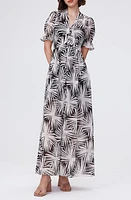 Diane von Furstenberg Erica Palm Print Button-Up Maxi Dress Sea Holly Black at Nordstrom,