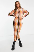 Topshop Stripe Plissé Long Sleeve Dress in Black Multi at Nordstrom, Size Medium