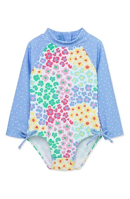 Little Me Print Long Sleeve One-Piece Swimsuit Blue at Nordstrom,