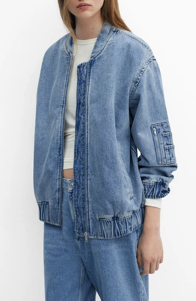 MANGO Denim Bomber Jacket Medium Blue at