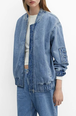 MANGO Denim Bomber Jacket Medium Blue at