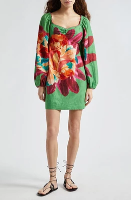 FARM Rio Tropicart Long Sleeve Linen Blend Dress Green at Nordstrom,