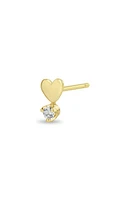 Zoë Chicco Itty Bitty Heart & Prong Diamond Single Stud Earring in 14K Yellow Gold at Nordstrom