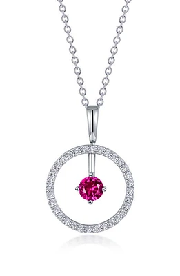 Lafonn Simulated Diamond Lab-Created Birthstone Reversible Pendant Necklace in Red/July at Nordstrom, Size 20