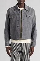 Bottega Veneta Denim Print Leather Trucker Jacket in Mid Grey at Nordstrom, Size 42 Us