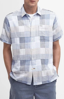 Barbour Oakshore Regular Fit Patchwork Print Short Sleeve Cotton Button-Up Shirt Sky at Nordstrom,