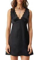 NASTY GAL Scallop Trim Satin Minidress Black at Nordstrom,