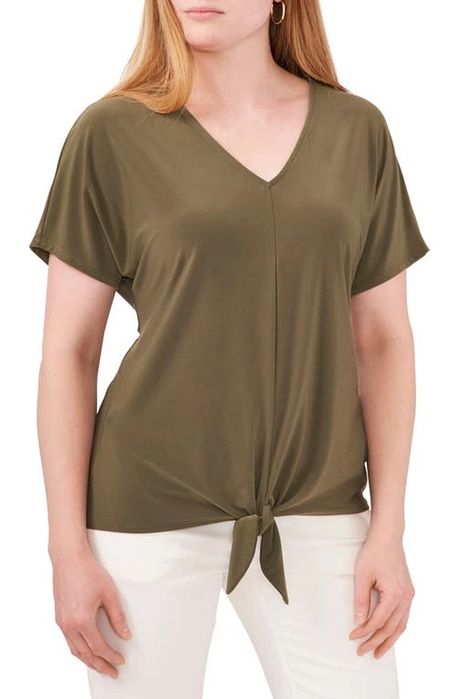 Chaus V-Neck Tie Front Top Olive at Nordstrom,