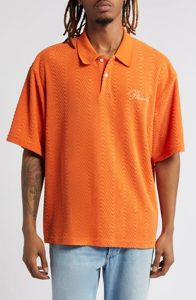 PLEASURES Zen Boxy Terry Polo Burnt Orange at Nordstrom,