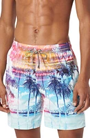 Bugatchi Cosmo Swim Trunks Blue/Pink Multi at Nordstrom,