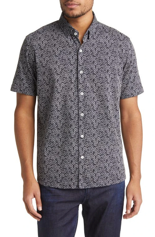 Stone Rose DRY TOUCH Performance Dice Print Short Sleeve Button-Up Shirt Black at Nordstrom,