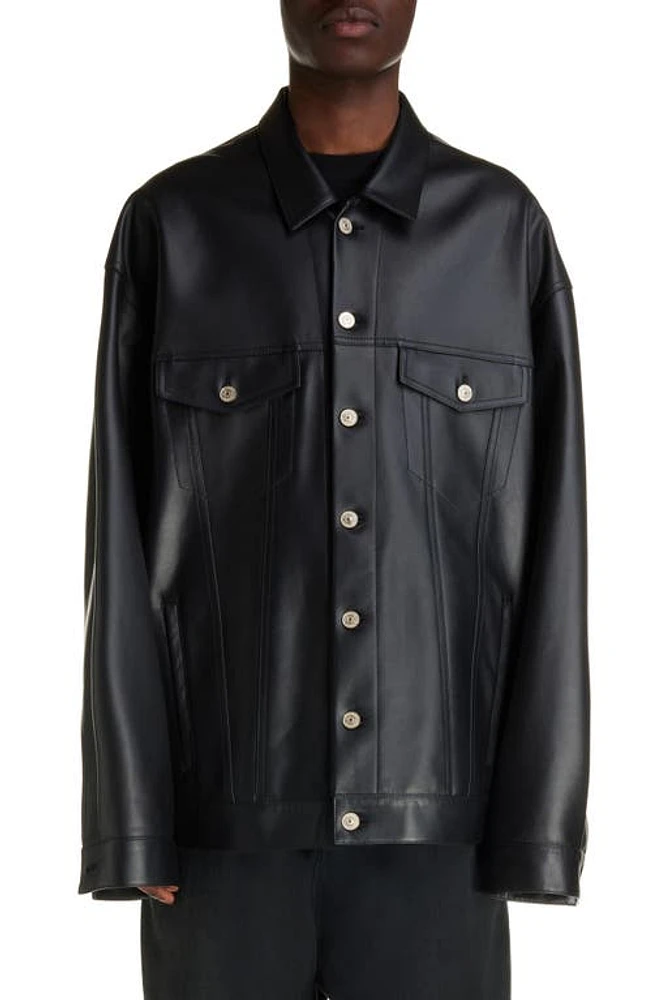 Balenciaga Oversize Leather Shirt Jacket Black at Nordstrom,