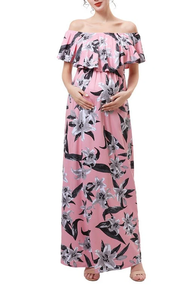 Kimi and Kai Clara Off the Shoulder Maternity/Nursing Maxi Dress Pink at Nordstrom,