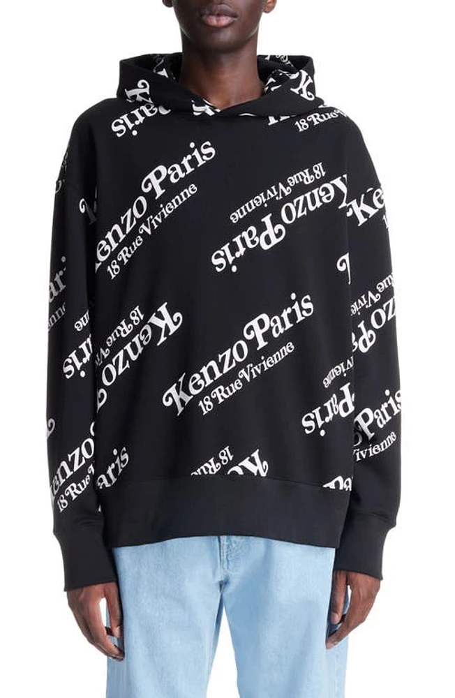 KENZO Verdy Logo Oversize Cotton Graphic Hoodie Black at Nordstrom,