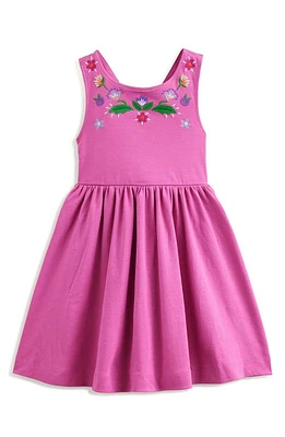 Mini Boden Kids' Embroidered Cotton Crossback Tank Dress Salmon Pink Embroidery at Nordstrom,