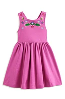 Mini Boden Kids' Embroidered Cotton Crossback Tank Dress Salmon Pink Embroidery at Nordstrom,