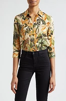 L'AGENCE Camille Print Button-Up Shirt Ecru/Rococo Jungle Multi at Nordstrom,